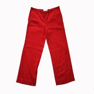 MaxMara Red Linen Wide Leg Drawstring Trousers US SZ 8